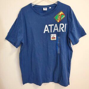 New Atari Pong Patch Junkfood T shirt Navy Missile Command Video Games Mens sz L